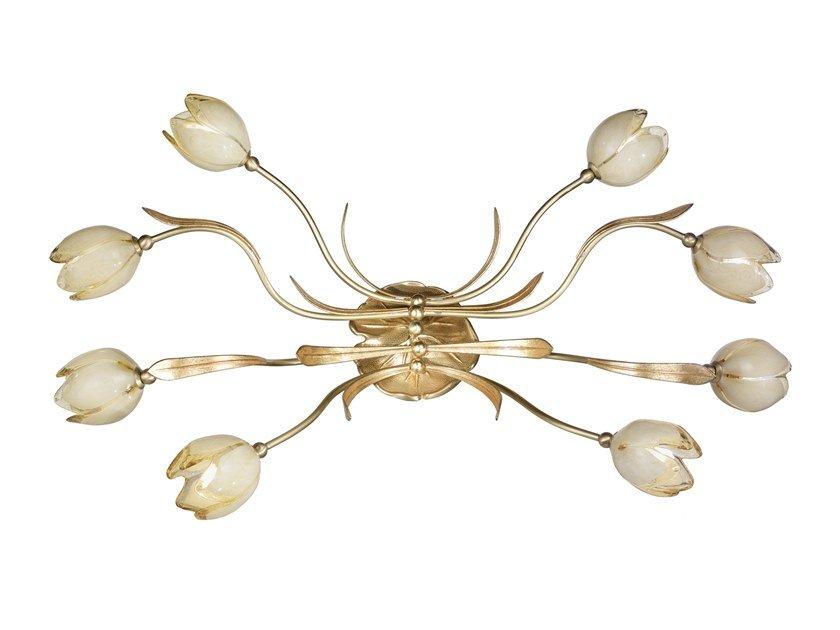 TULIPANI 319/4+4PL Satin french gold/gold leaf ceiling light with glass