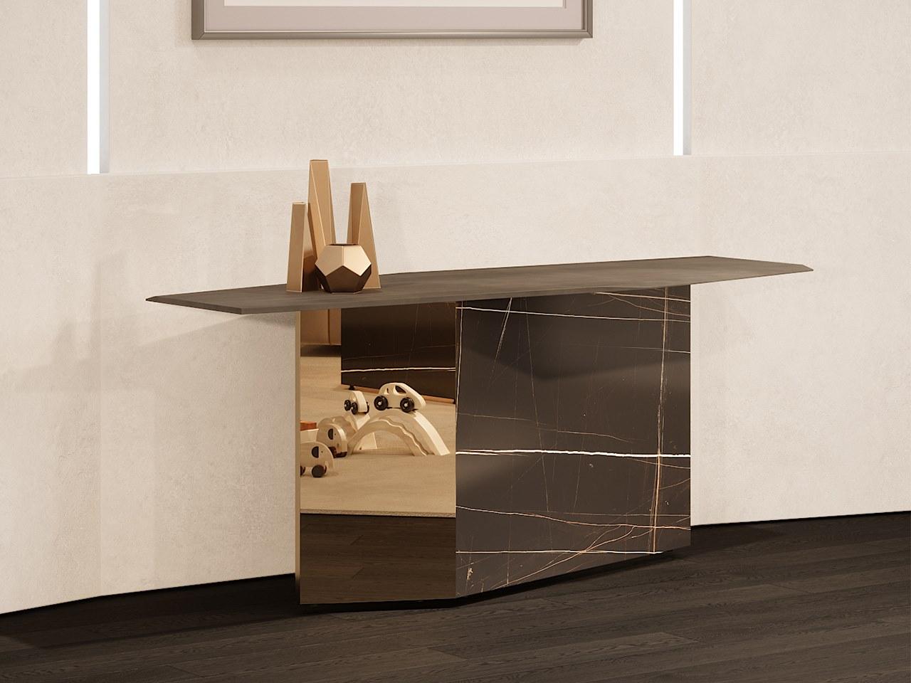 CUBITUM CONSOLE Wood and glass console table