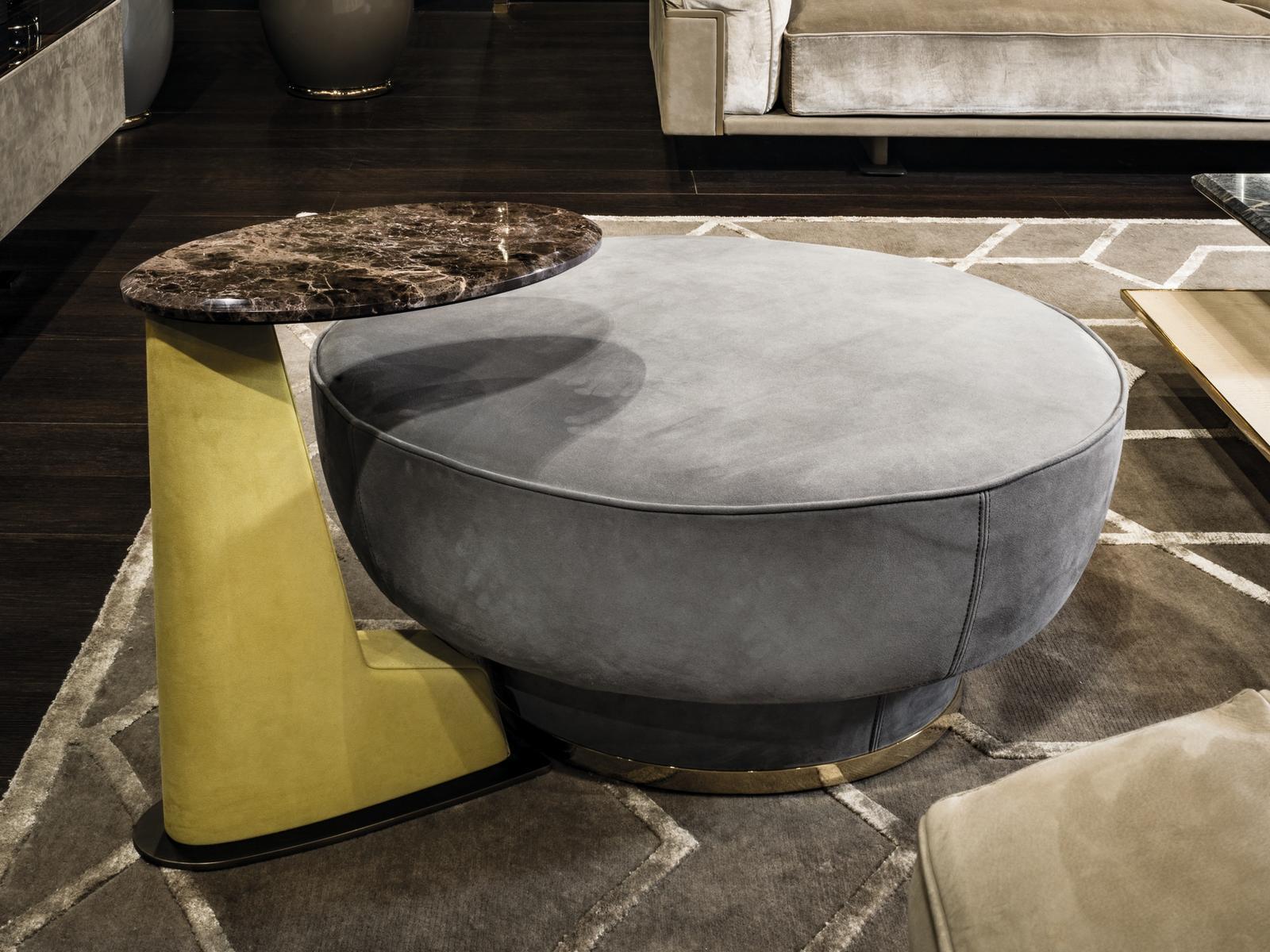 VINCENT Round leather pouf