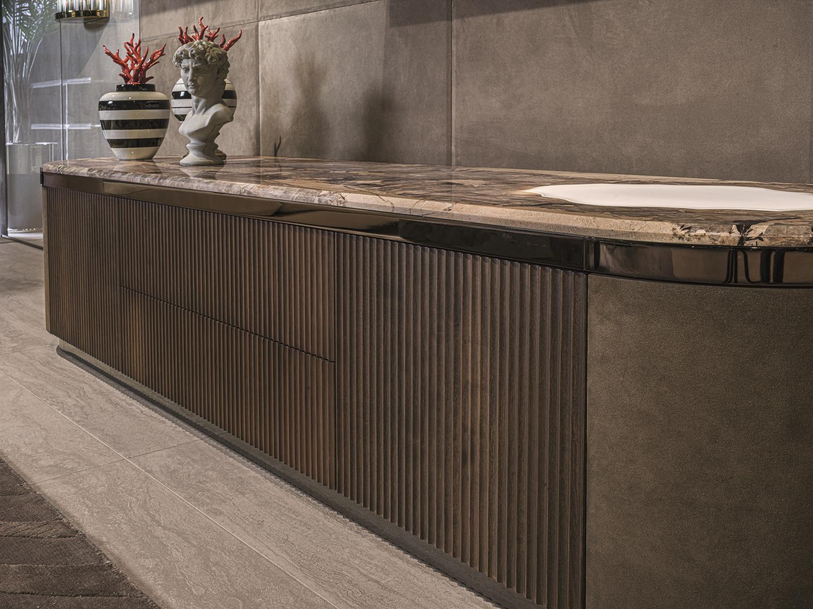 GORDON WAVE Modular leather sideboard with doors