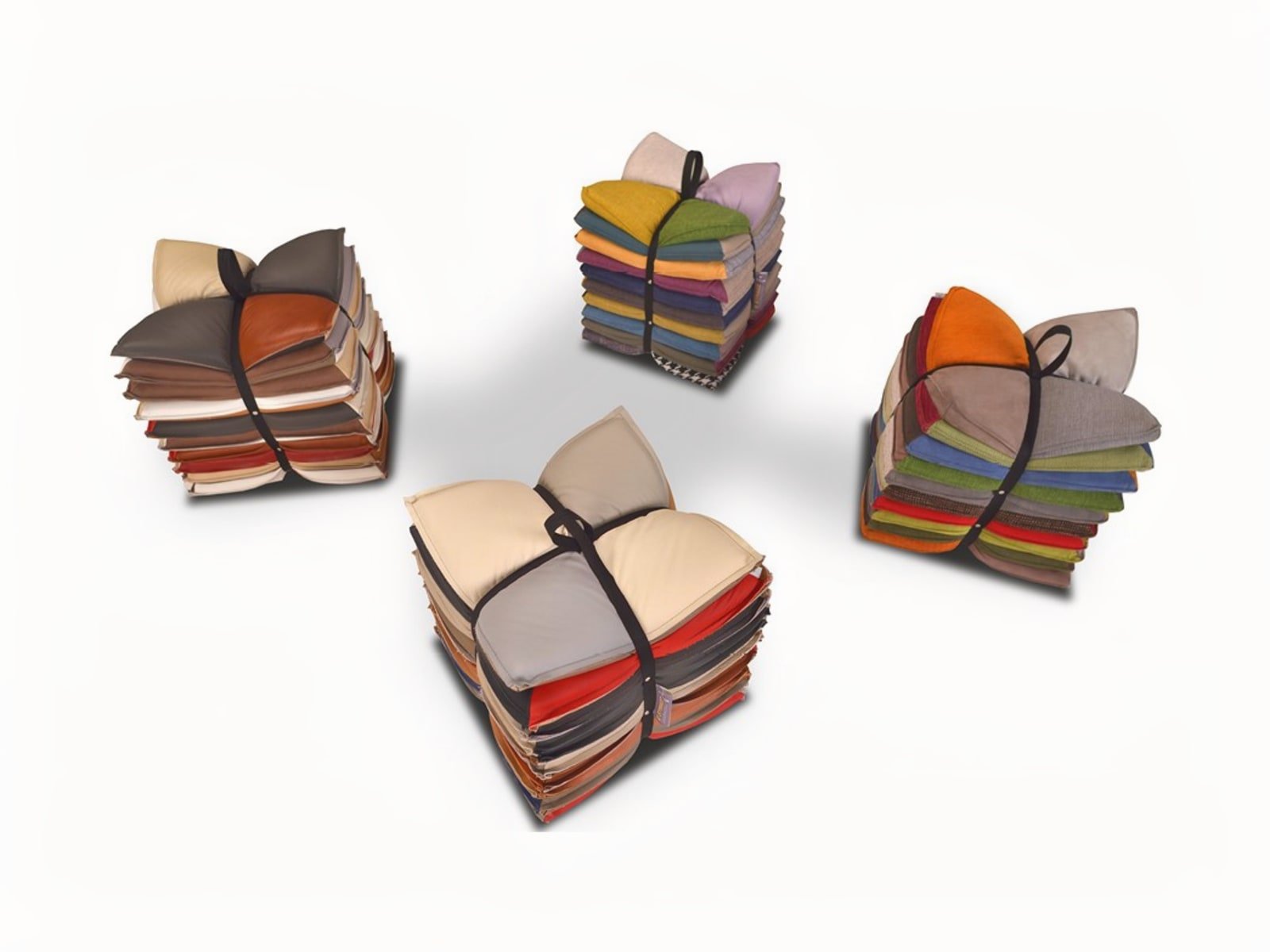 U’STROZZ Calia Italia's eco-sustainable U'Strozz footstools offer unique craftsmanship and adaptability, merging comfort with ecological awareness through upcycled materials.