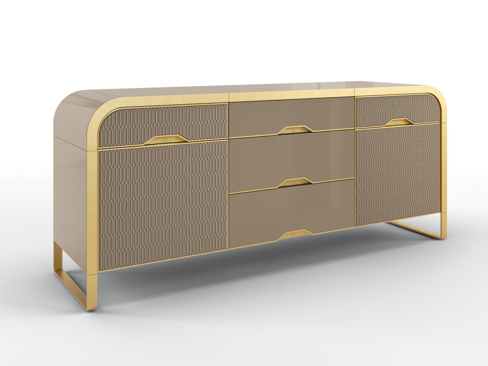 FIORILE Solid wood sideboard with drawers covered in leather