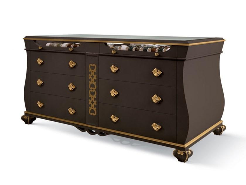 5501 Double-sided wooden chest of drawers with glass top