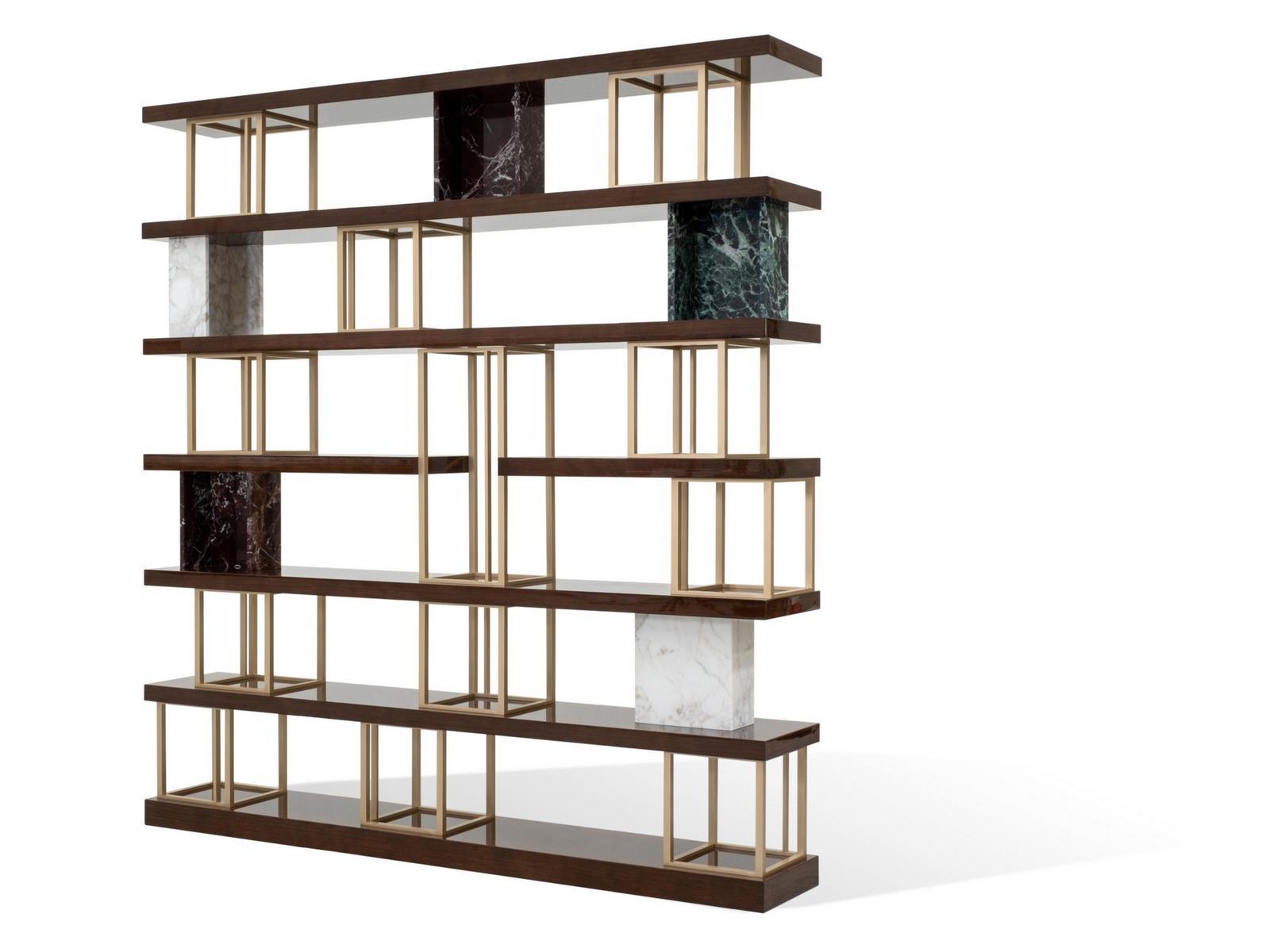 AIDA Wall-mounted double-sided wooden, marble and metal bookcase