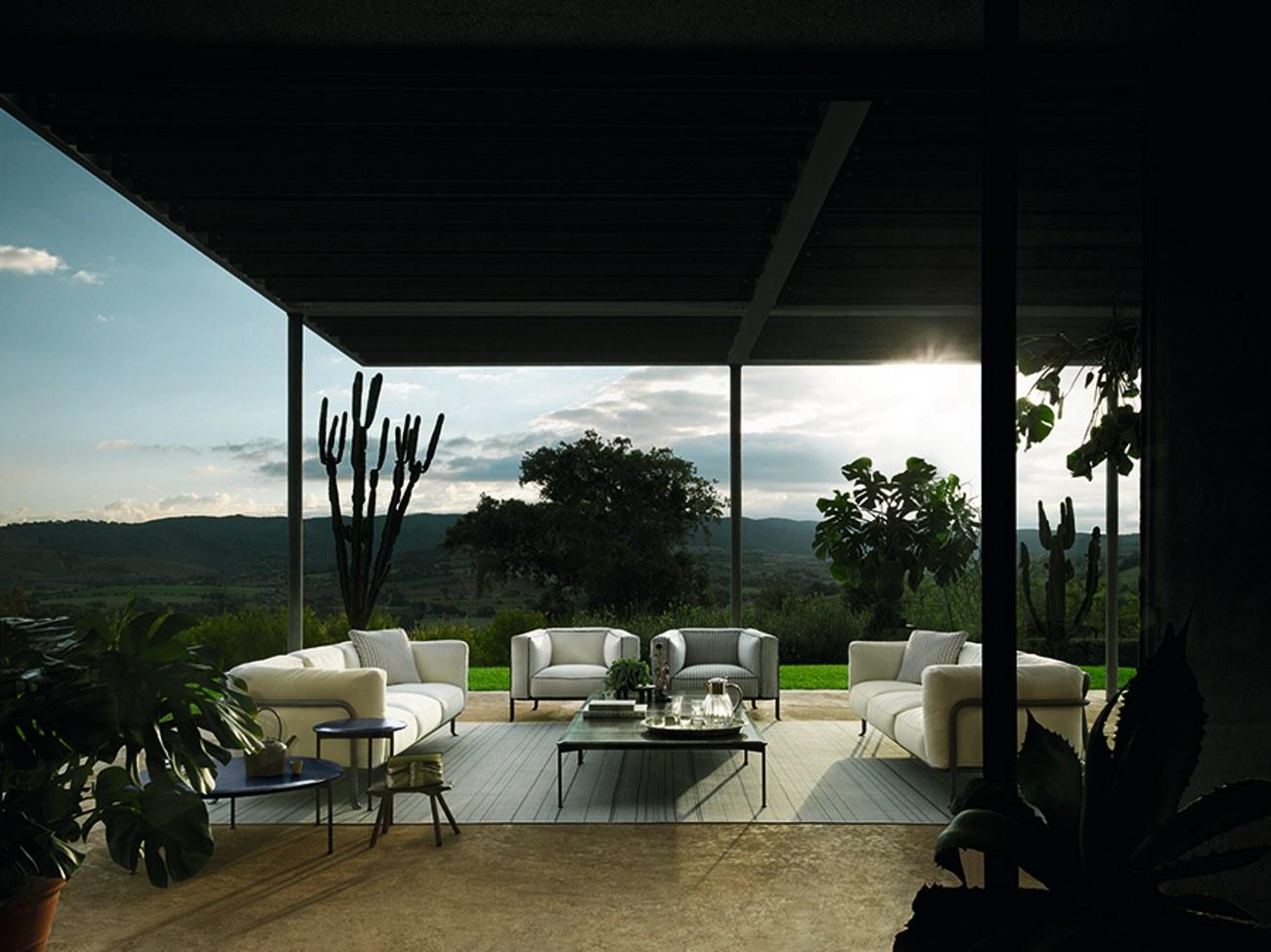 BOREA Upholstered fabric garden chair with armrests