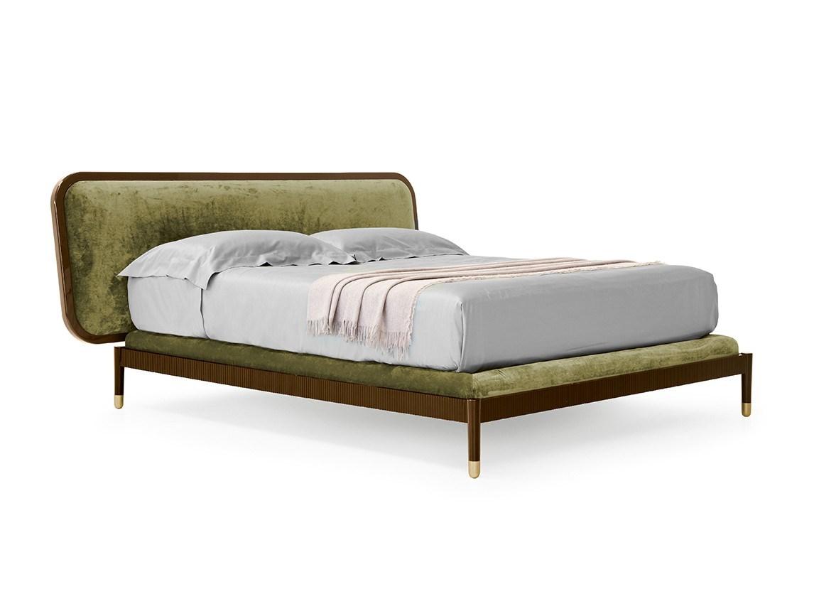 AMANTE Wooden double bed with upholstered headboard