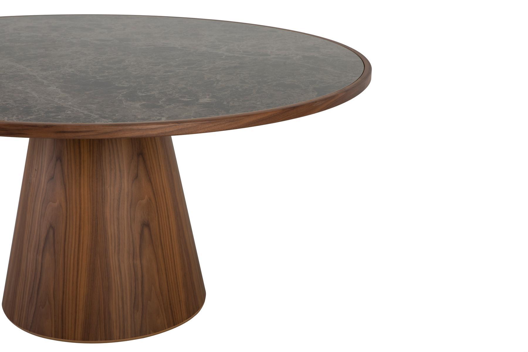 PRIME Round table in walnut and top in porcelain stoneware