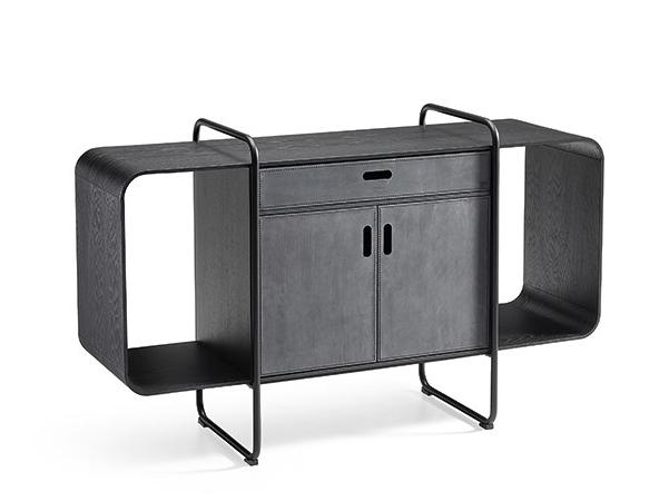 APELLE Sideboard in wood with flap doors covered in leather