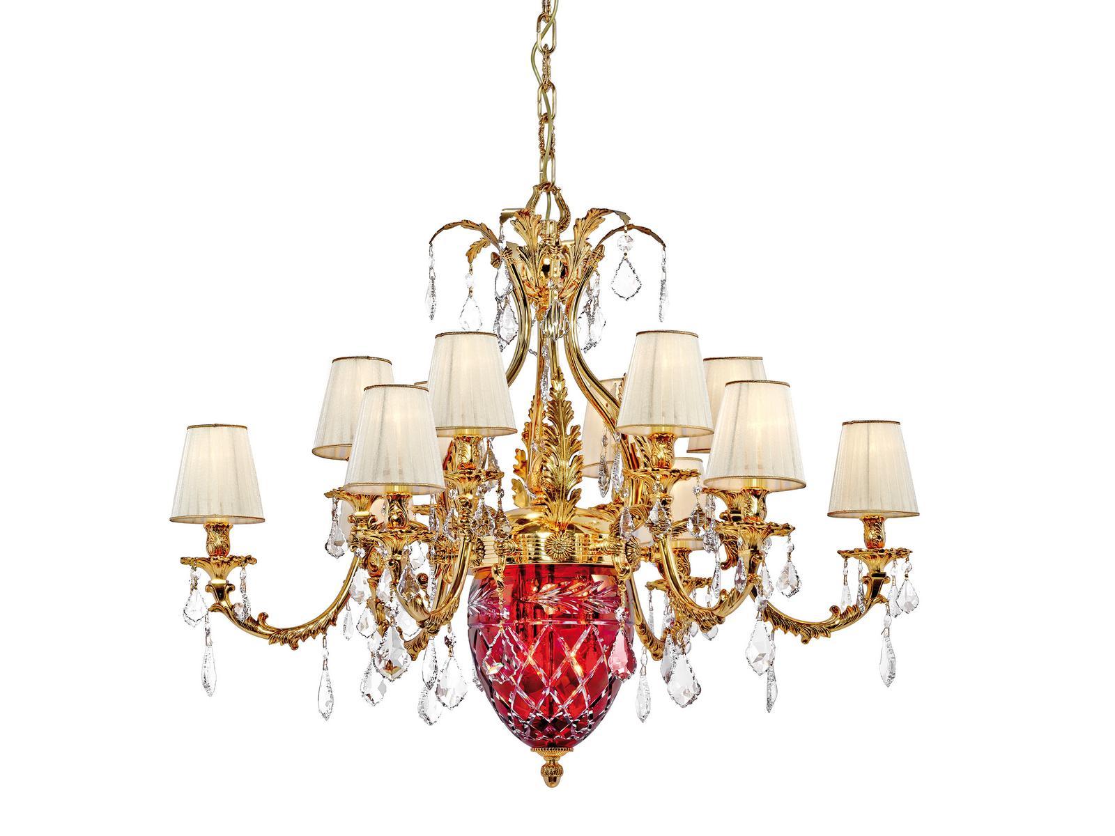 LARA 4400/12+3-SH/P Shaded gold plated chandelier con Schoeler crystals