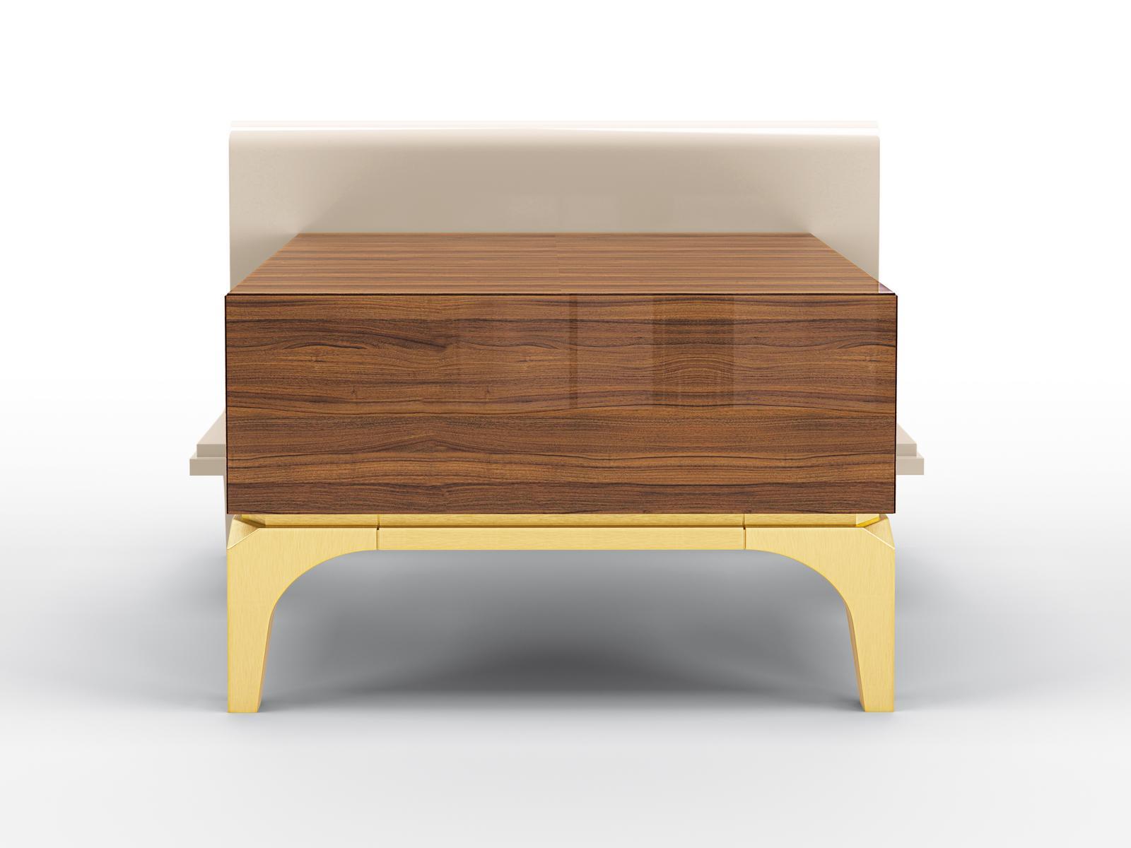 HORIZON Bedside table with walnut drawer and metal legs