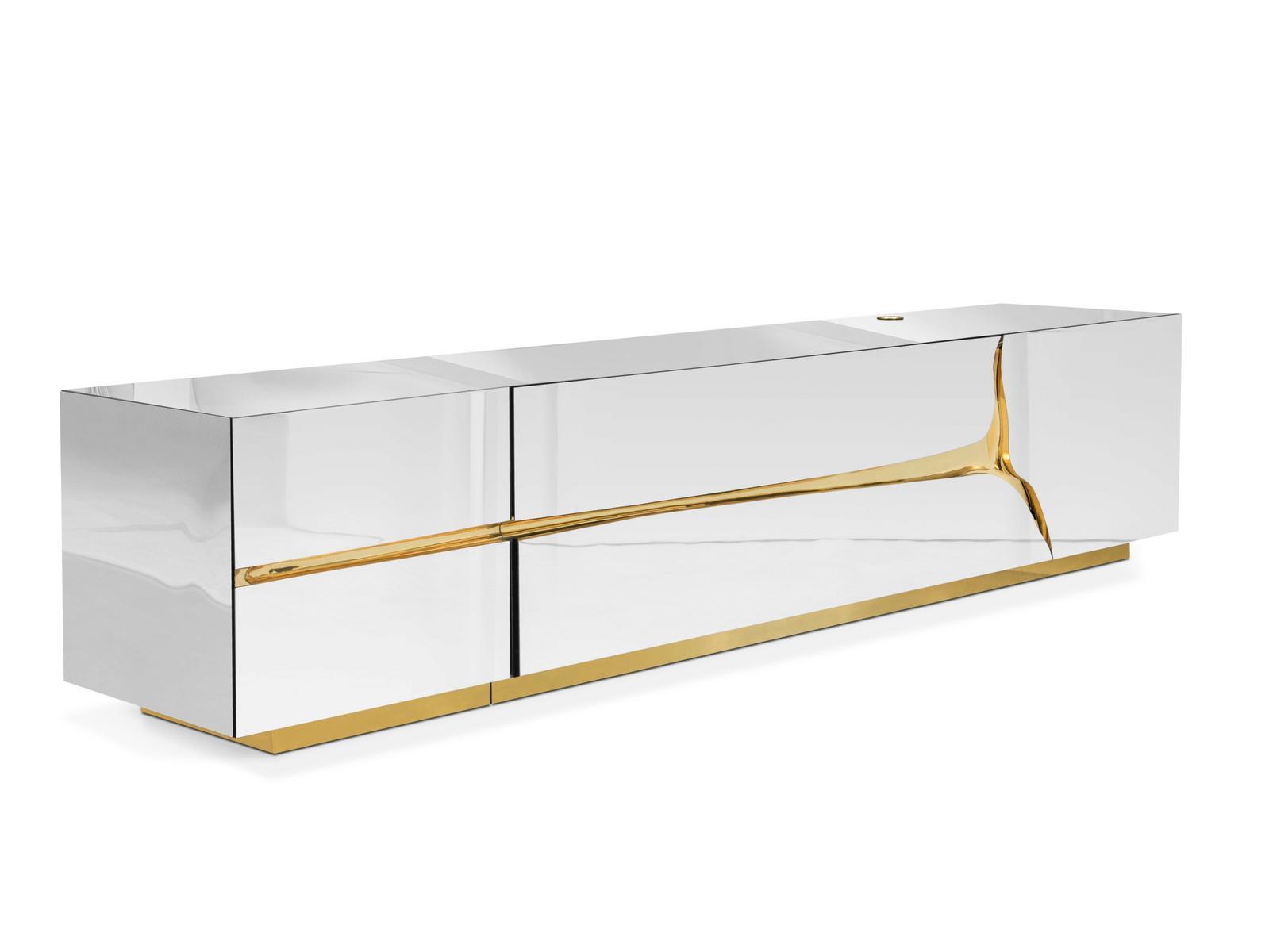 LAPIAZ Mirrored glass TV cabinet with drawers