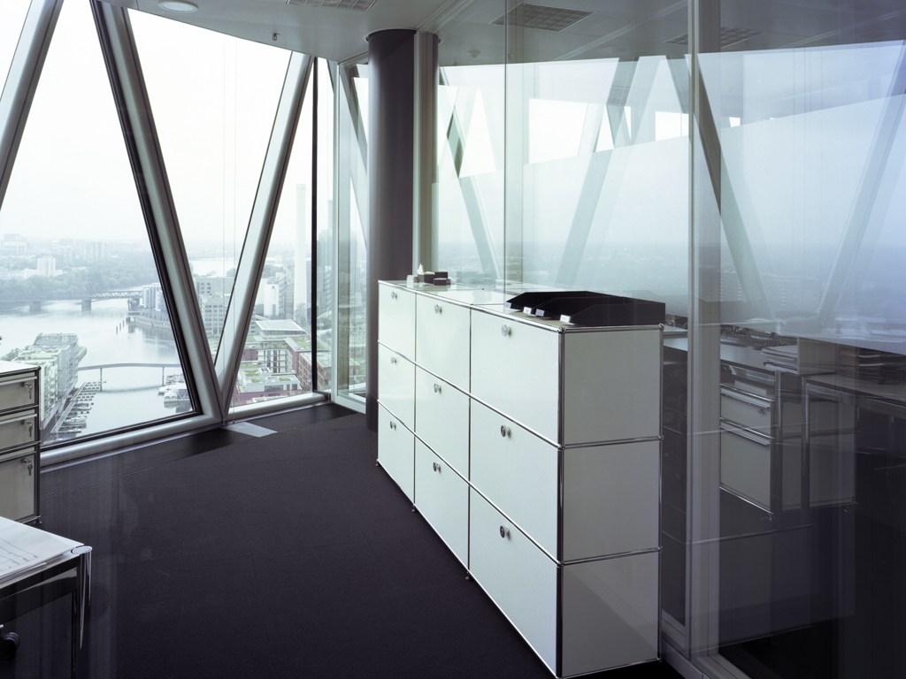HALLER CREDENZA AS OFFICE STORAGE Low modular metal office storage unit