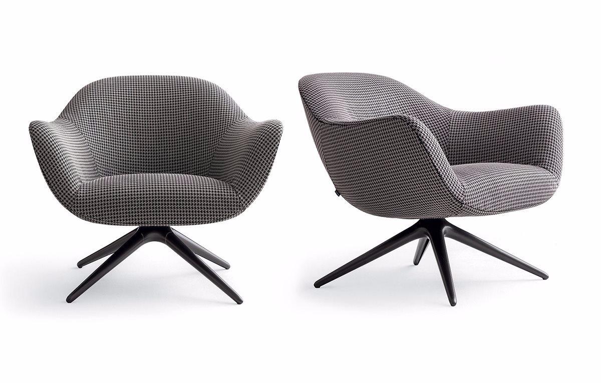 MAD CHAIR Upholstered trestle-based fabric armchair with armrests