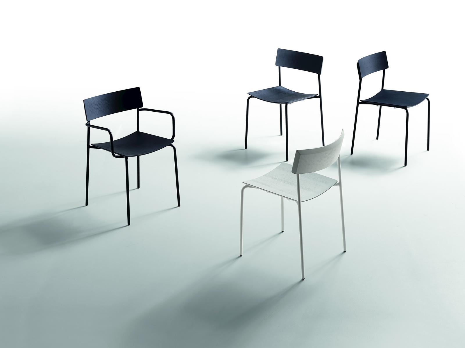 MITO P Stackable wooden chair with armrests