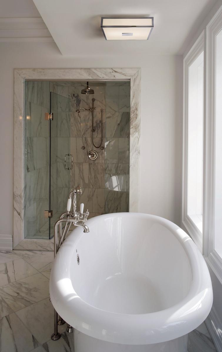 MASHIKO LED glass and steel ceiling light for bathroom