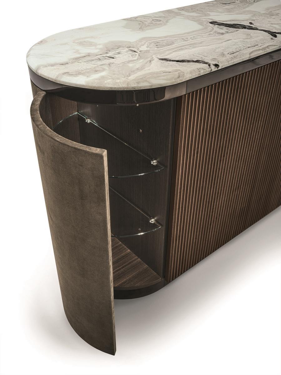 GORDON WAVE Modular leather sideboard with doors