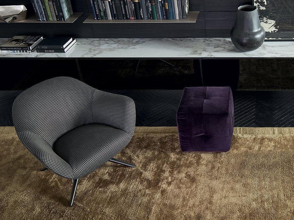 MAD CHAIR Upholstered trestle-based fabric armchair with armrests