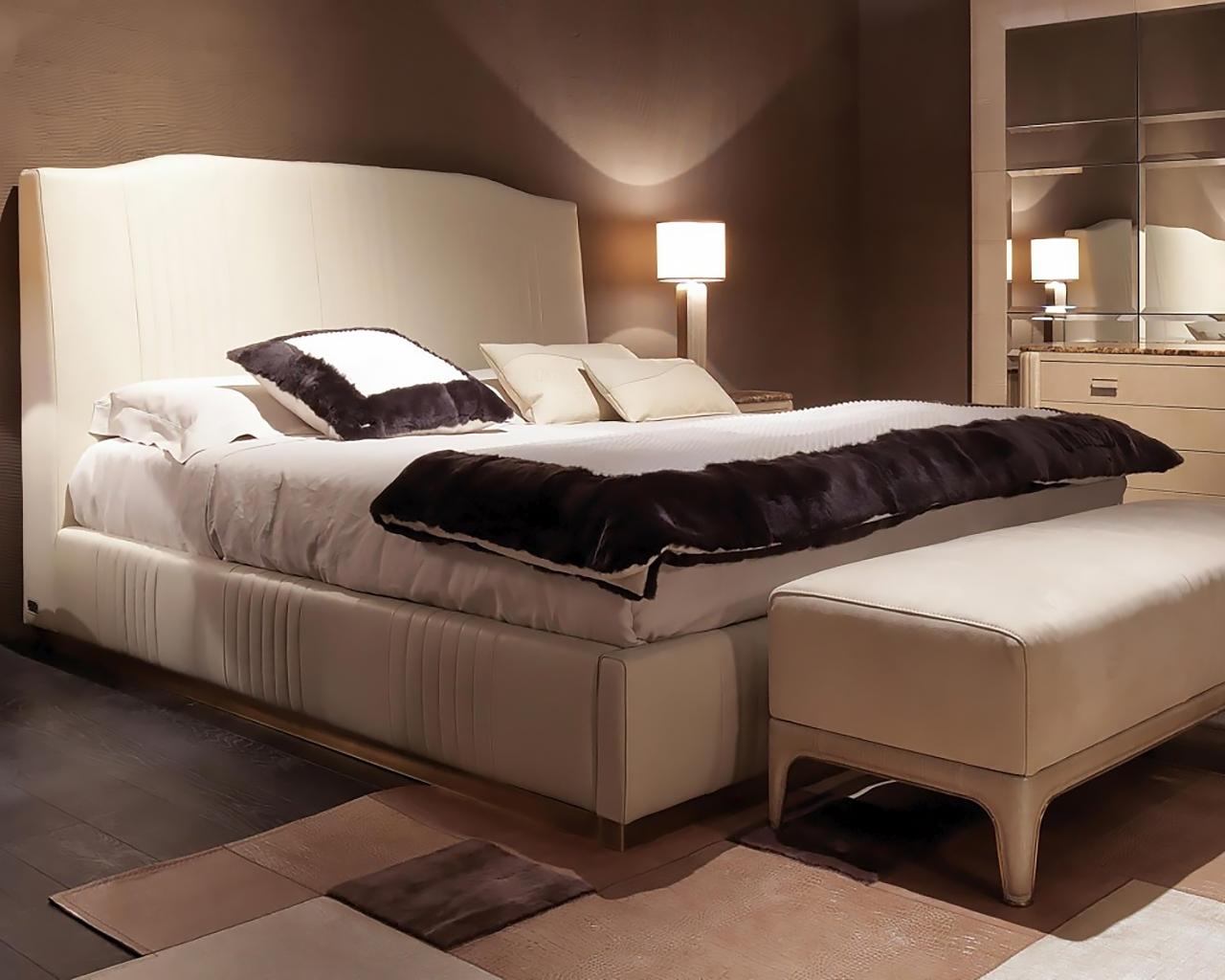 BACH Leather bed with storage space in a classic style  with high headboard