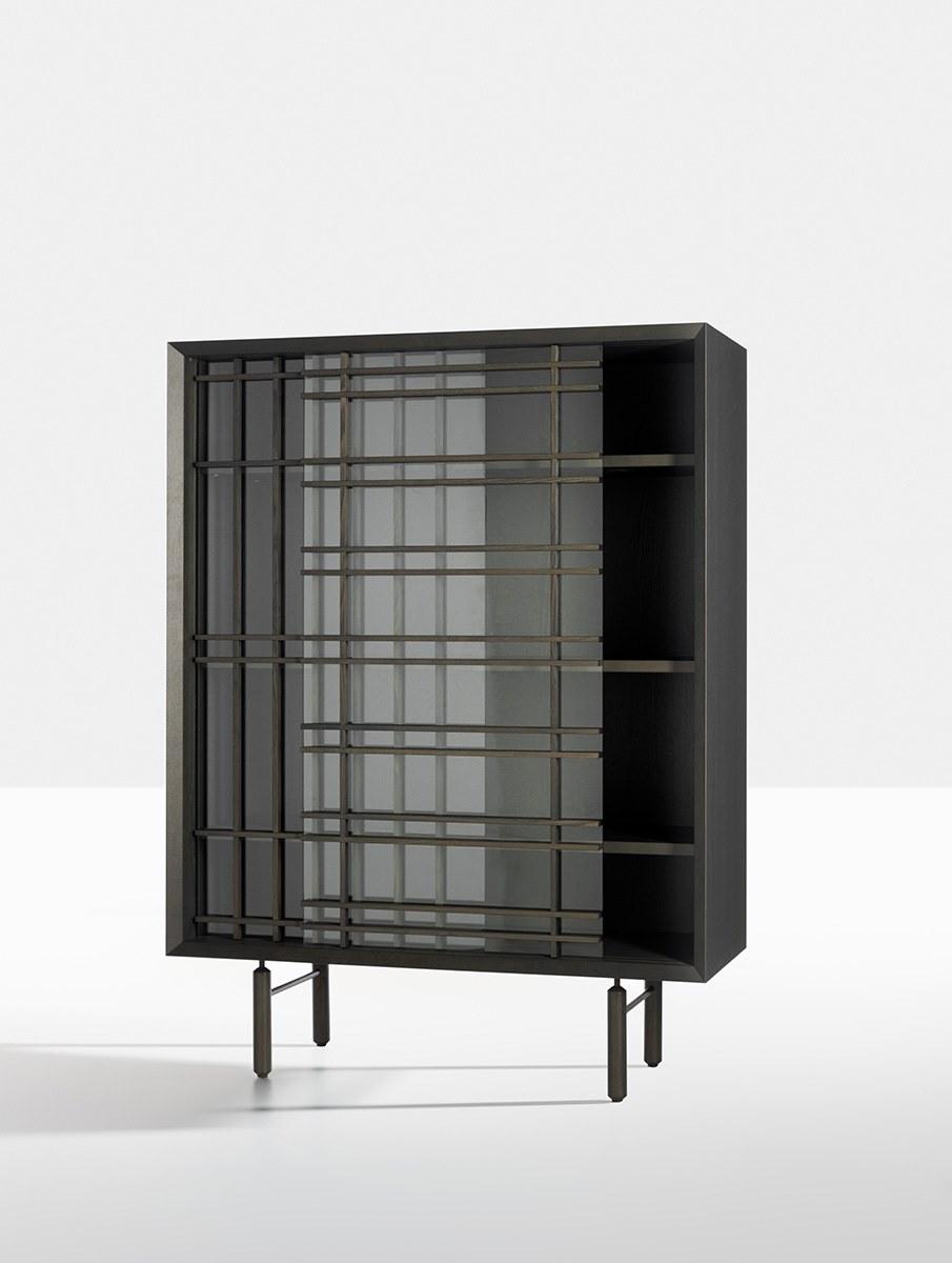 SEN Wood and glass highboard with sliding doors