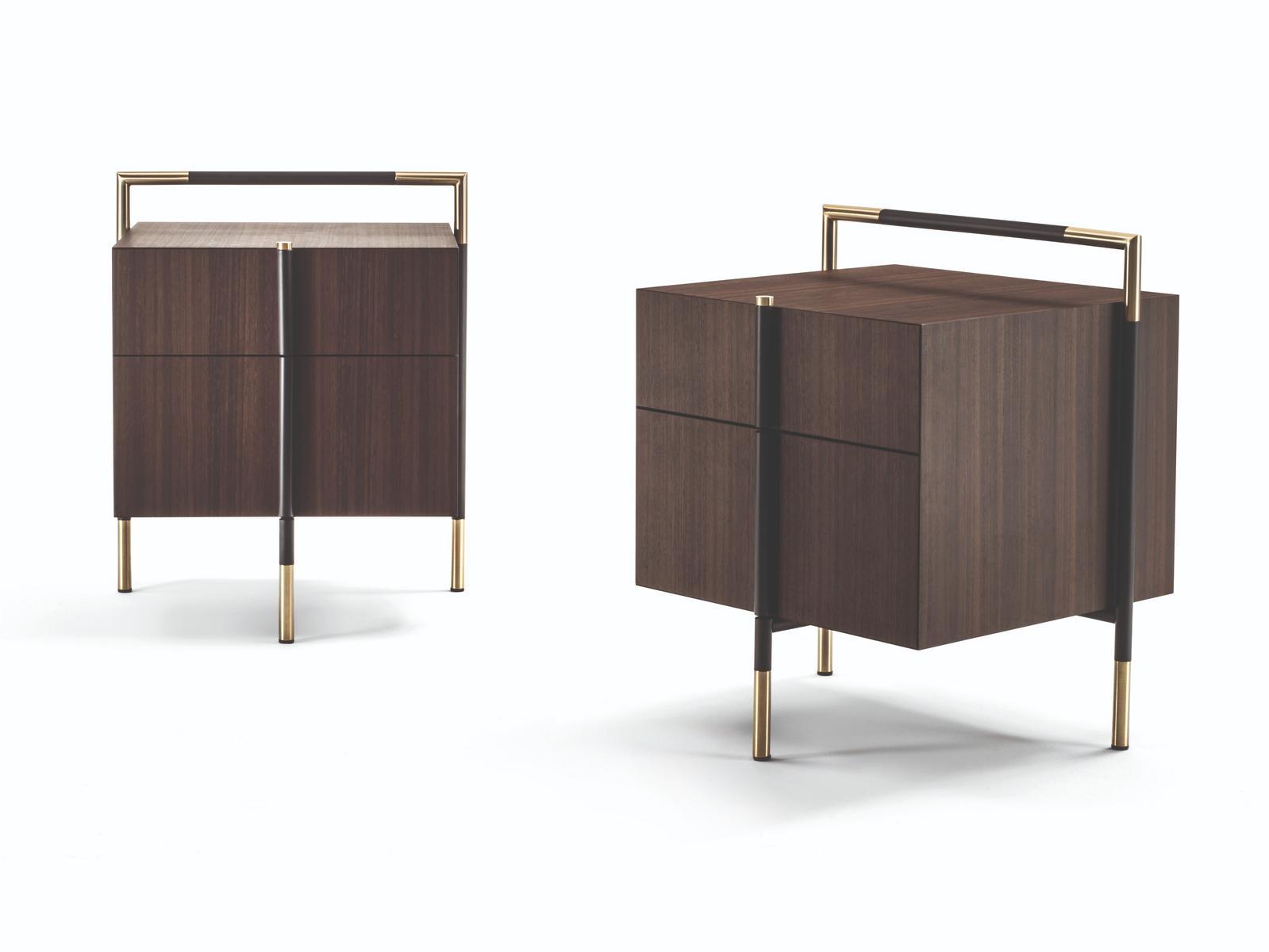 KEVIN Square eucalyptus bedside table with drawers