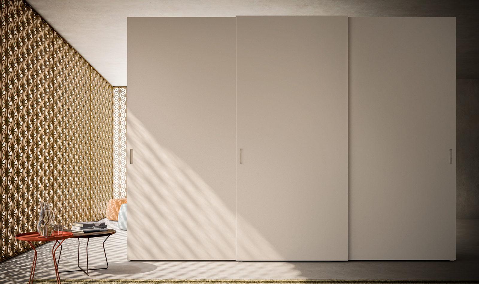 SIMPLE Modular veneer wardrobe with coplanar doors