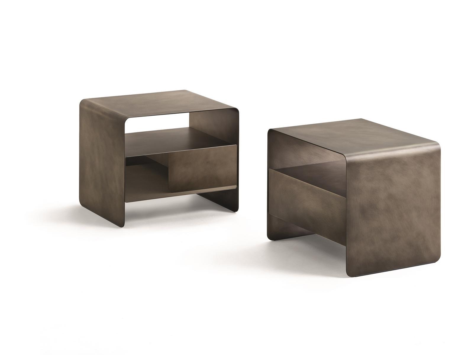FOGLIO Rectangular metal bedside table with drawers
