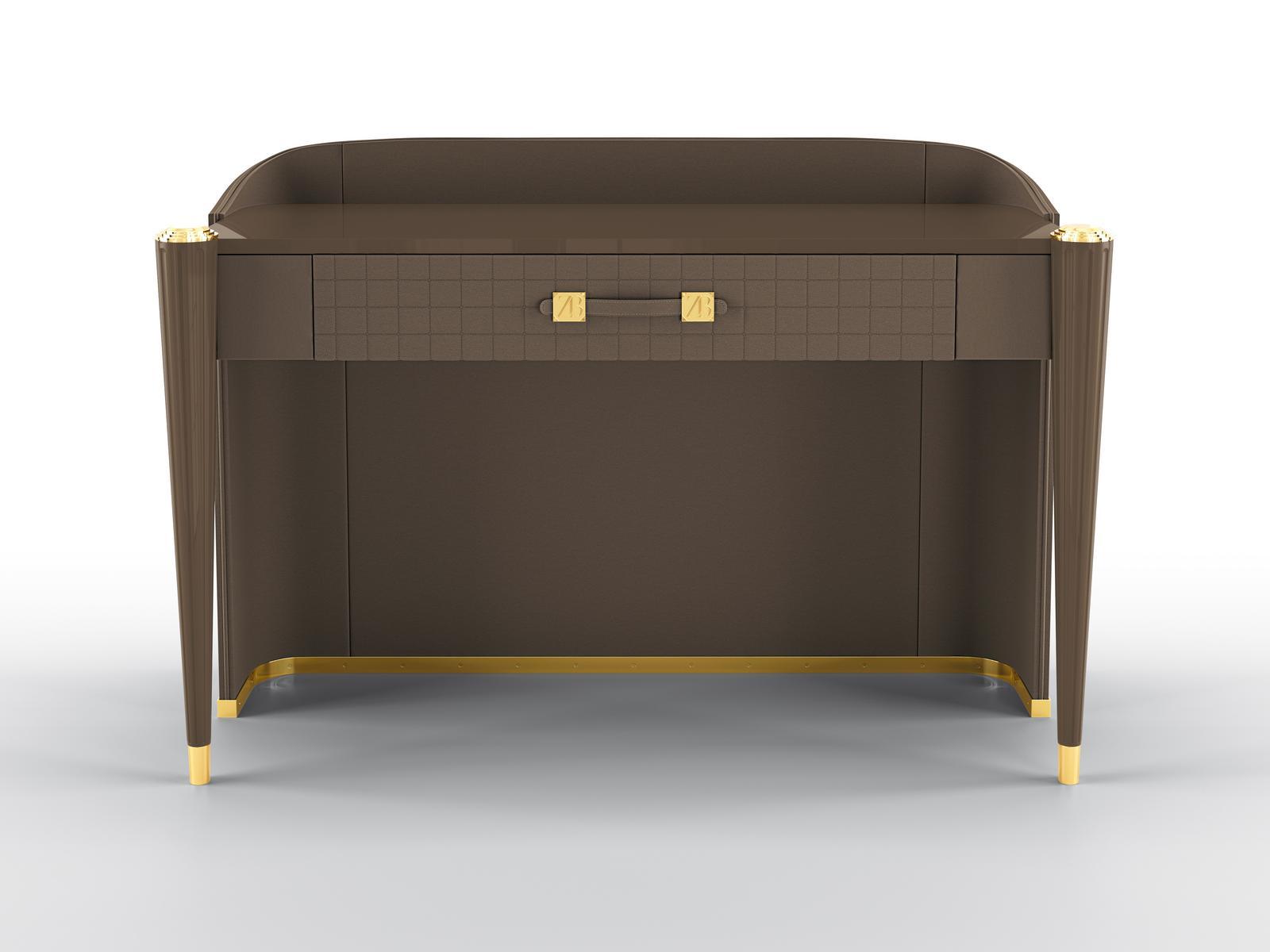 KIMBERLY Rectangular console table covered in leather with drawer