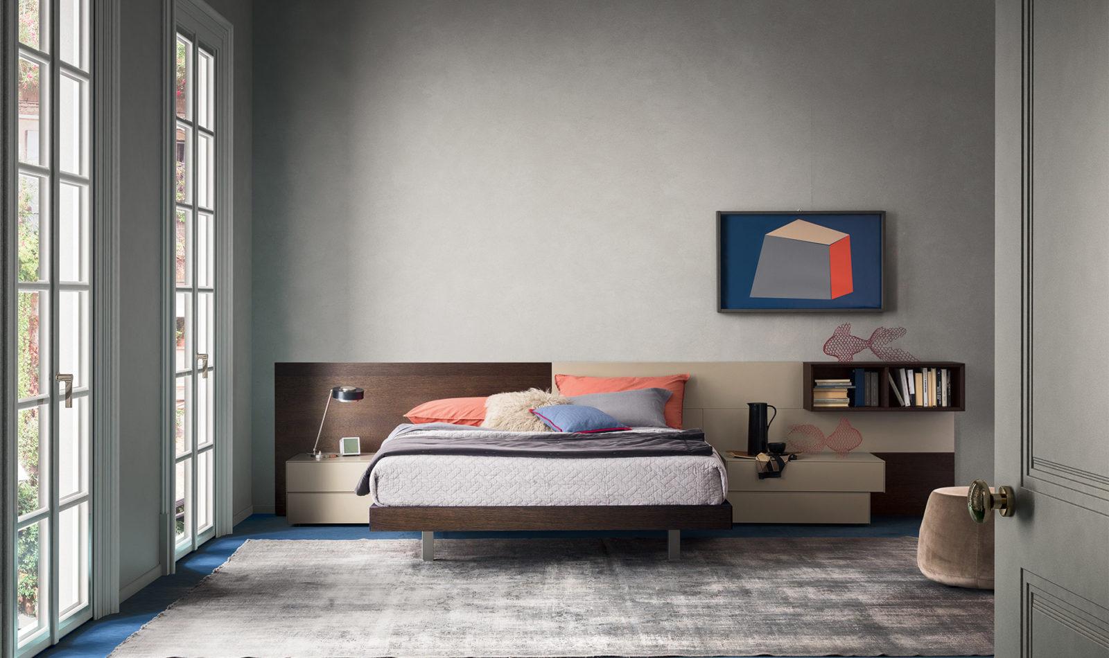 SUITE SYSTEM Velvet bed with upholstered headboard