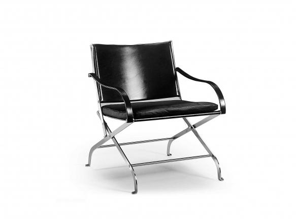 CARLOTTA Folding leather chair with armrests