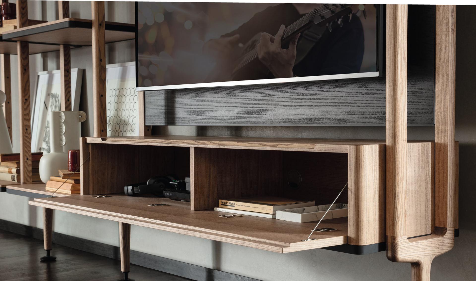 ARIA Wall-mounted ash bookcase with TV stand