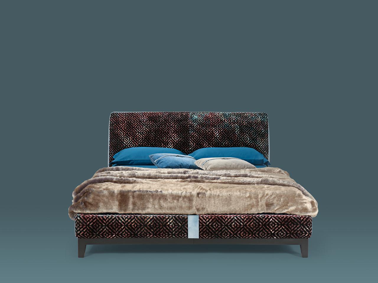 GREG Fabric double bed with upholstered headboard