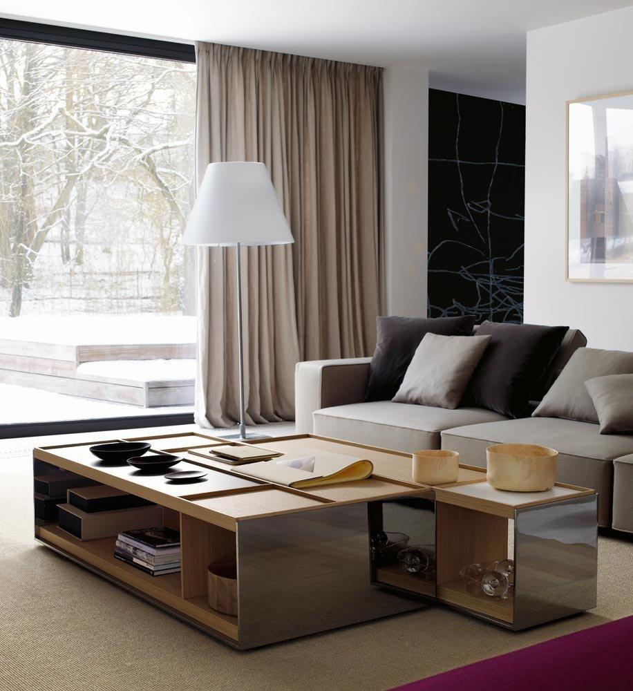 SURFACE Low rectangular wooden coffee table