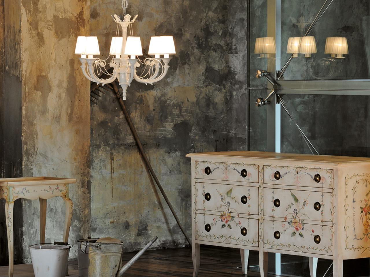GINEVRA 859/6 White lacquered chandelier with shades