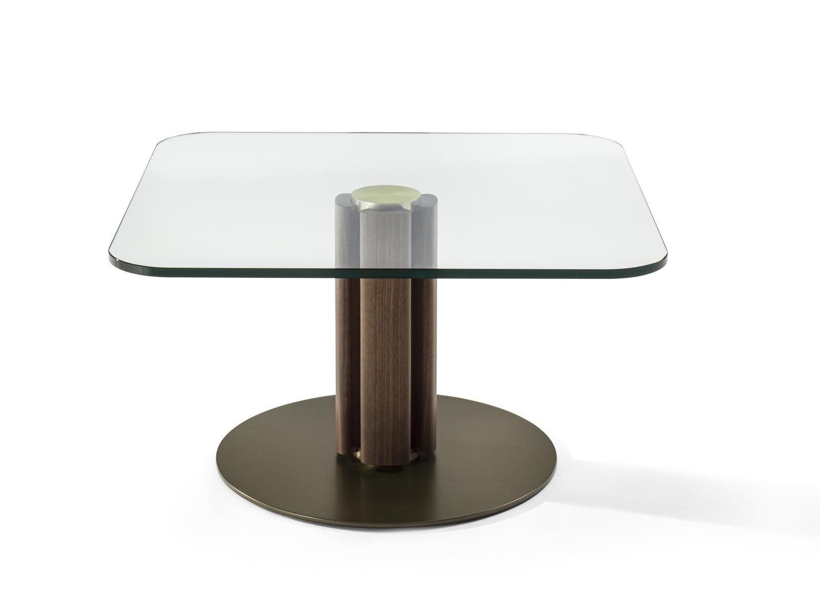 QUADRIFOGLIO Square crystal coffee table and base in canaletta walnut