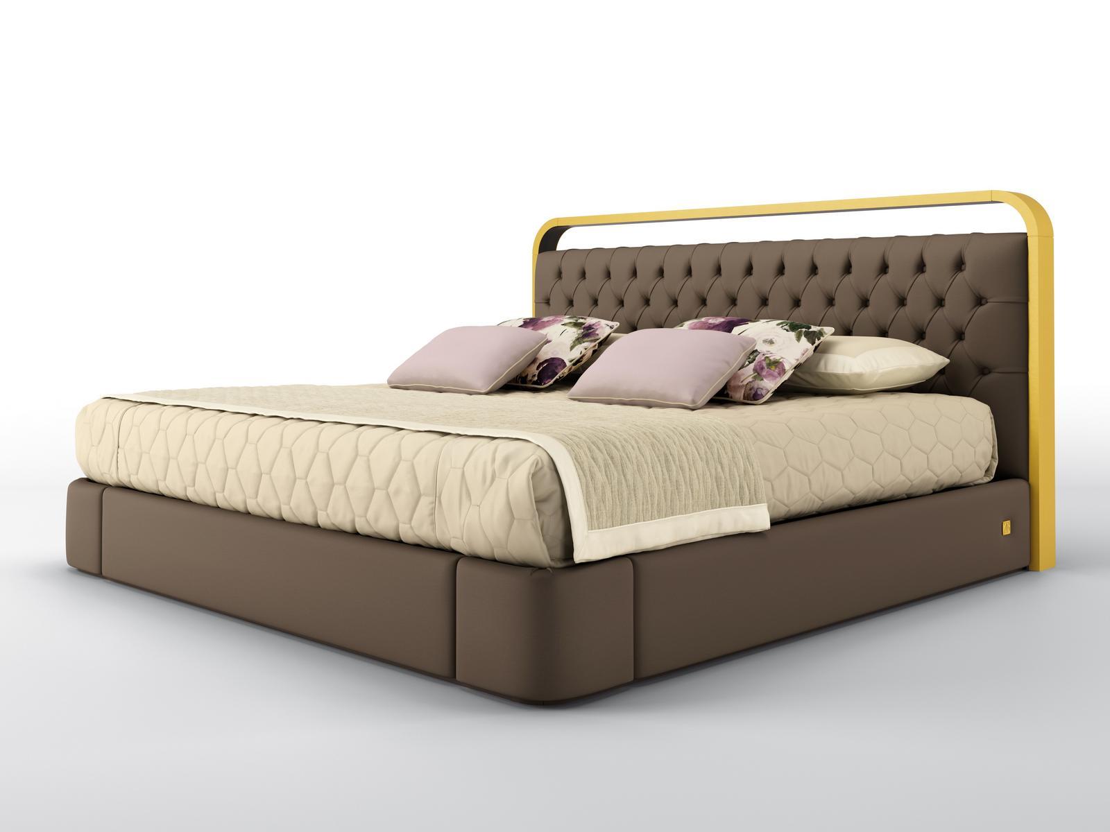 OCEAN Upholstered leather bed with tufted headboard