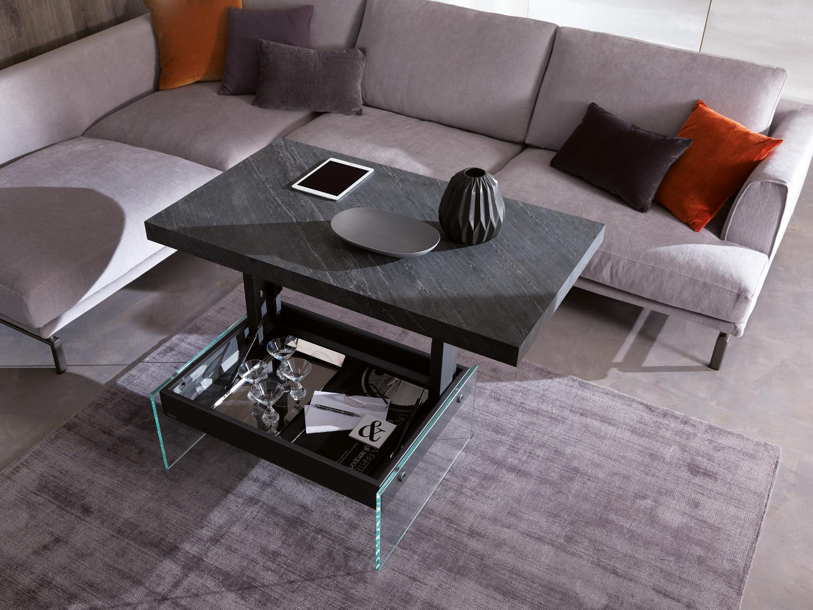 BELLAGIO Height-adjustable rectangular wooden coffee table