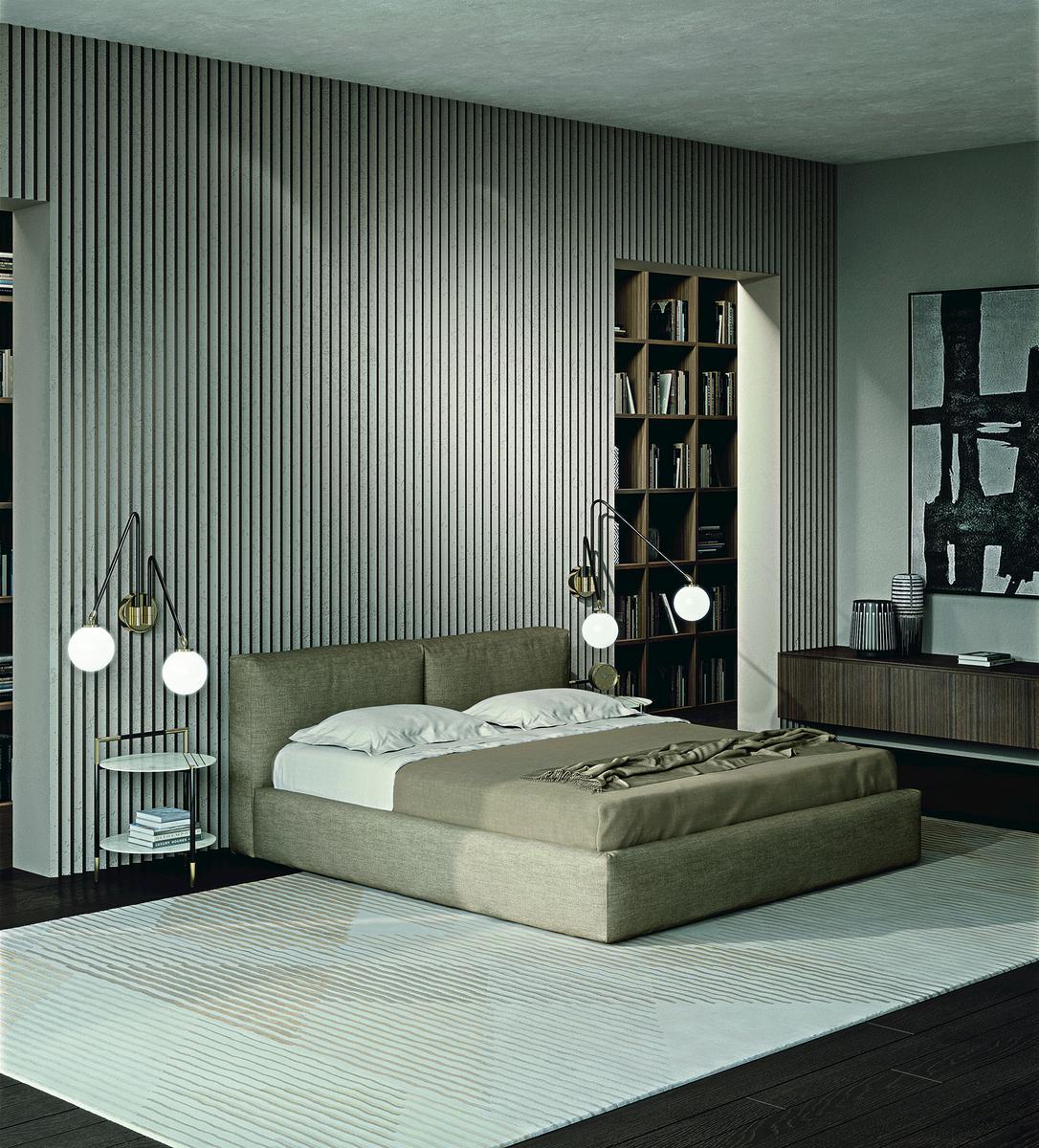 COOPER Fabric bed with removable cover with upholstered headboard