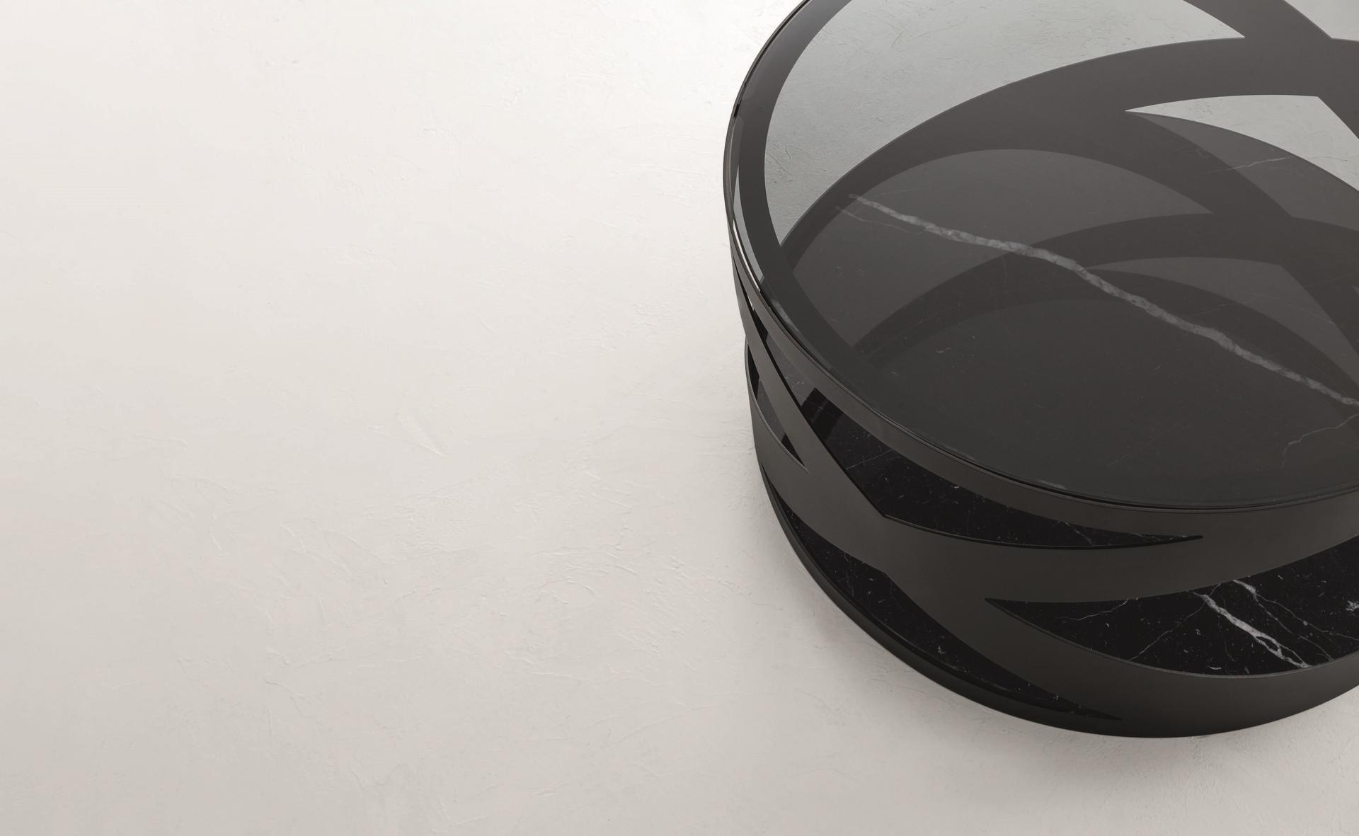 RIMINI Metal and glass coffee table with marble base