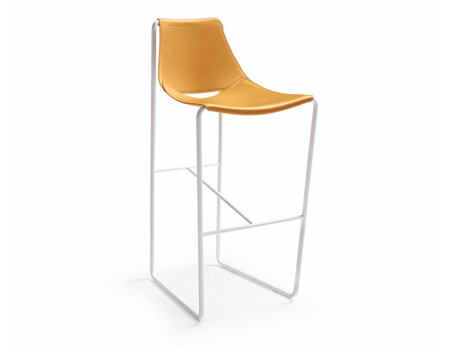 APELLE Sled base tanned leather barstool with back