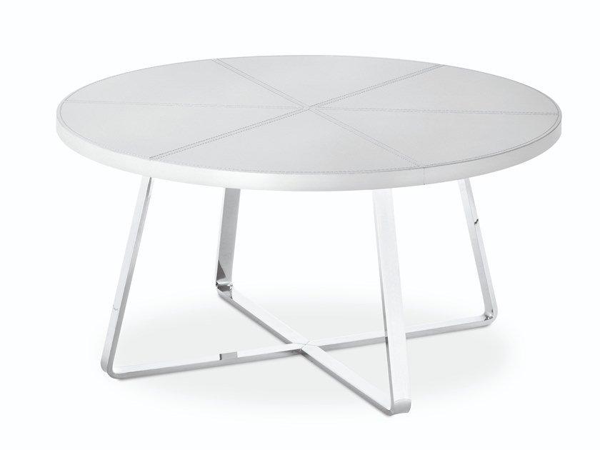 DJ Low round tanned leather coffee table