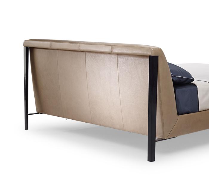 DIAMANTE Leather double bed with upholstered headboard