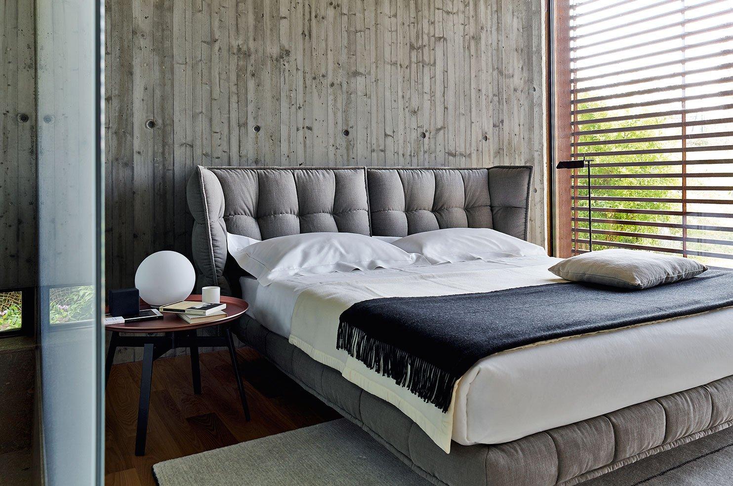 HUSK Fabric double bed with upholstered headboard