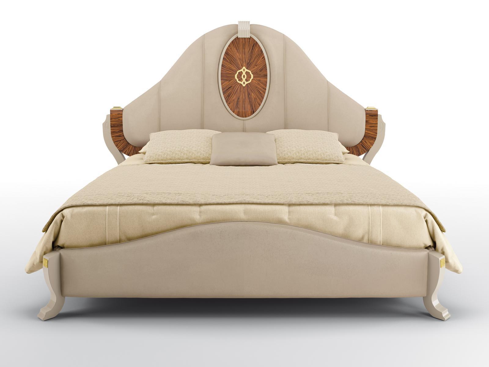 HERMES Upholstered bed with headboard in velvet and rosewood