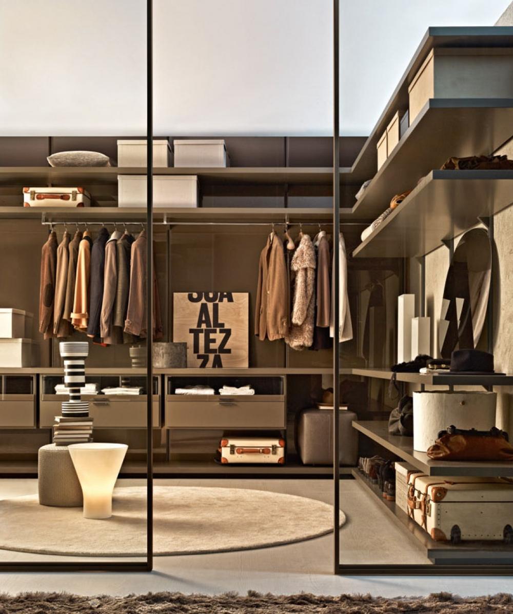 DWELL Sliding glass cabinet door for walk-in wardrobes
