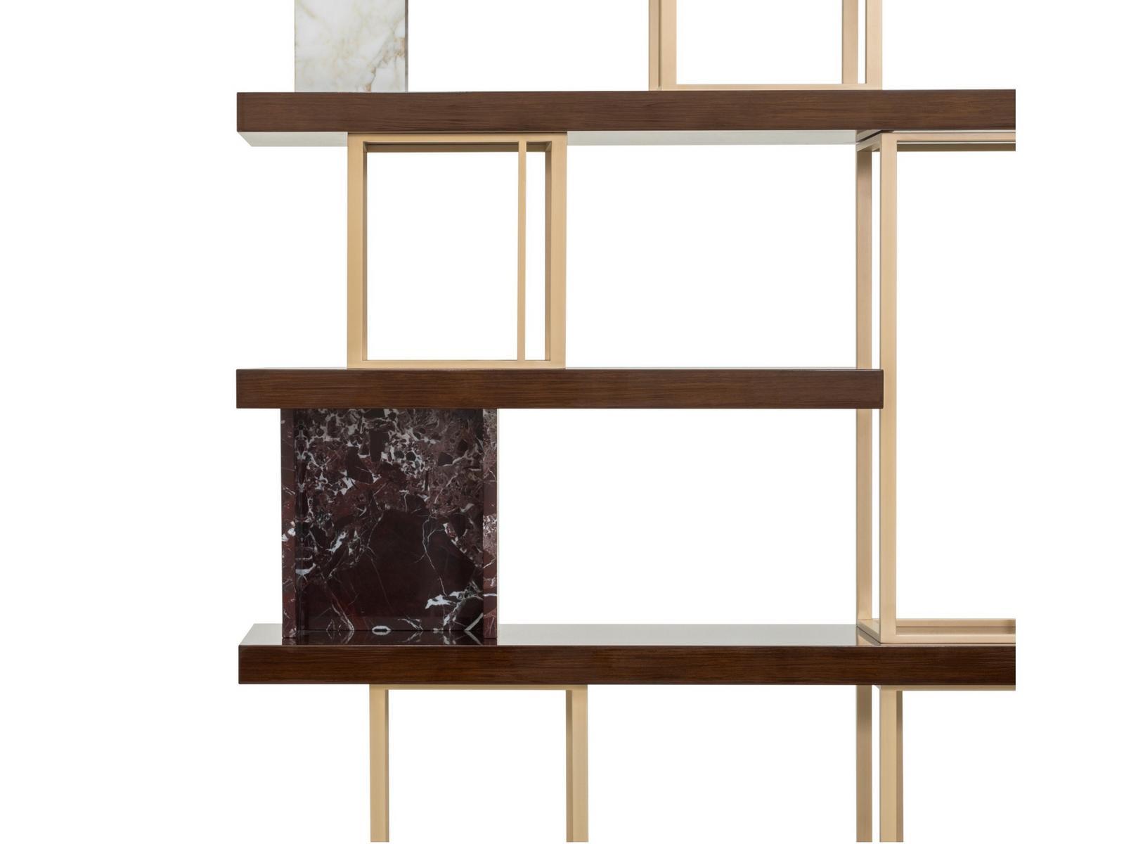 AIDA Wall-mounted double-sided wooden, marble and metal bookcase
