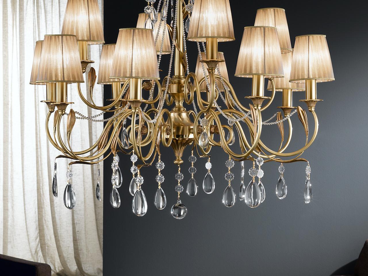 DAISY 3039/8+4 Antique French Gold chandelier with crystals and shades