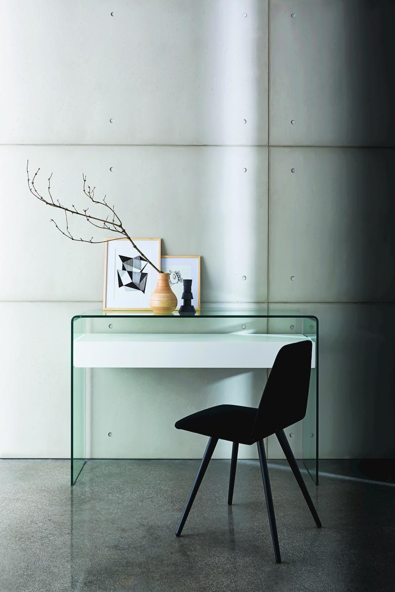 BRIDGE Rectangular glass console table with drawers