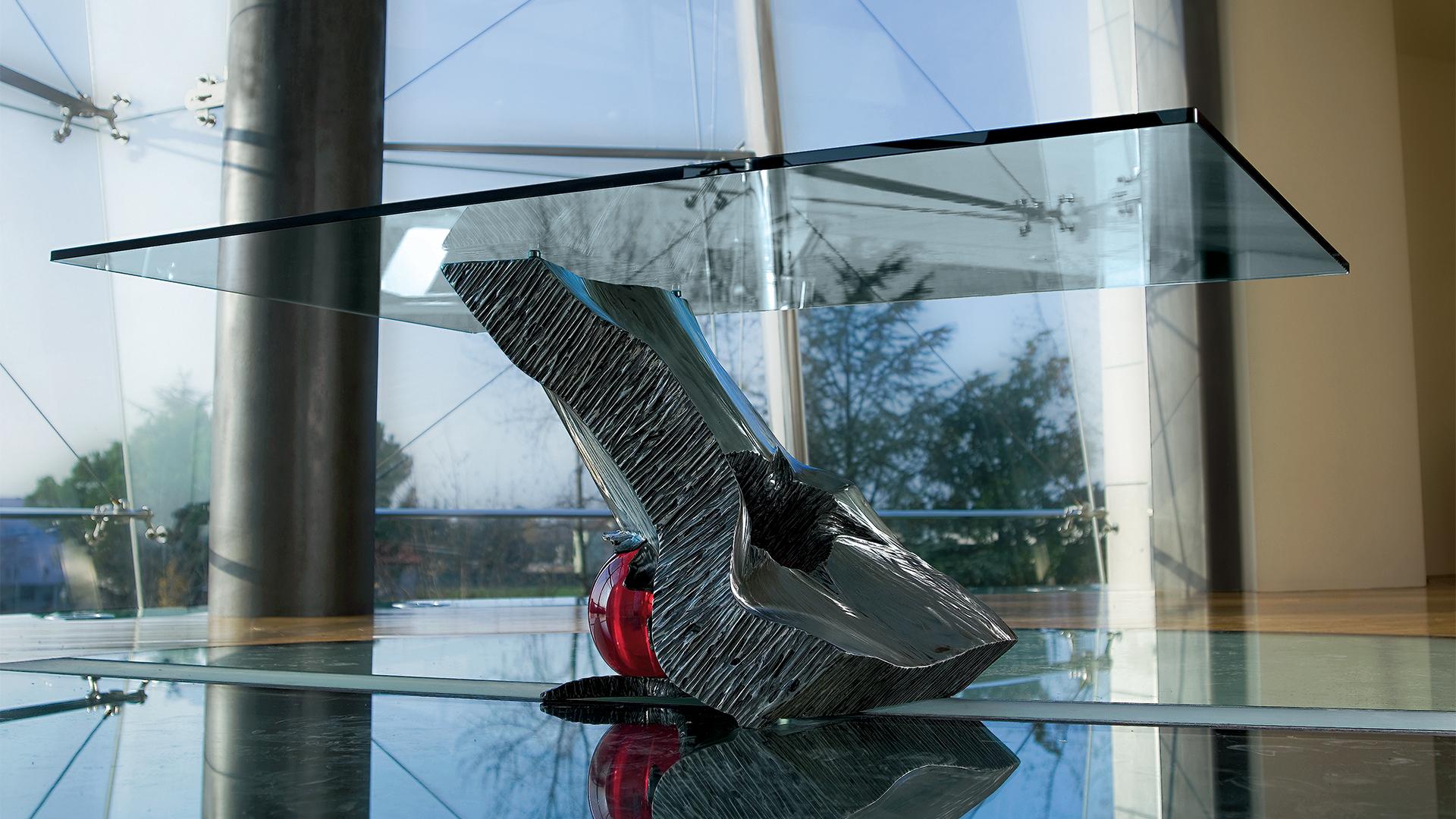 IMPACT Rectangular glass and iron table
