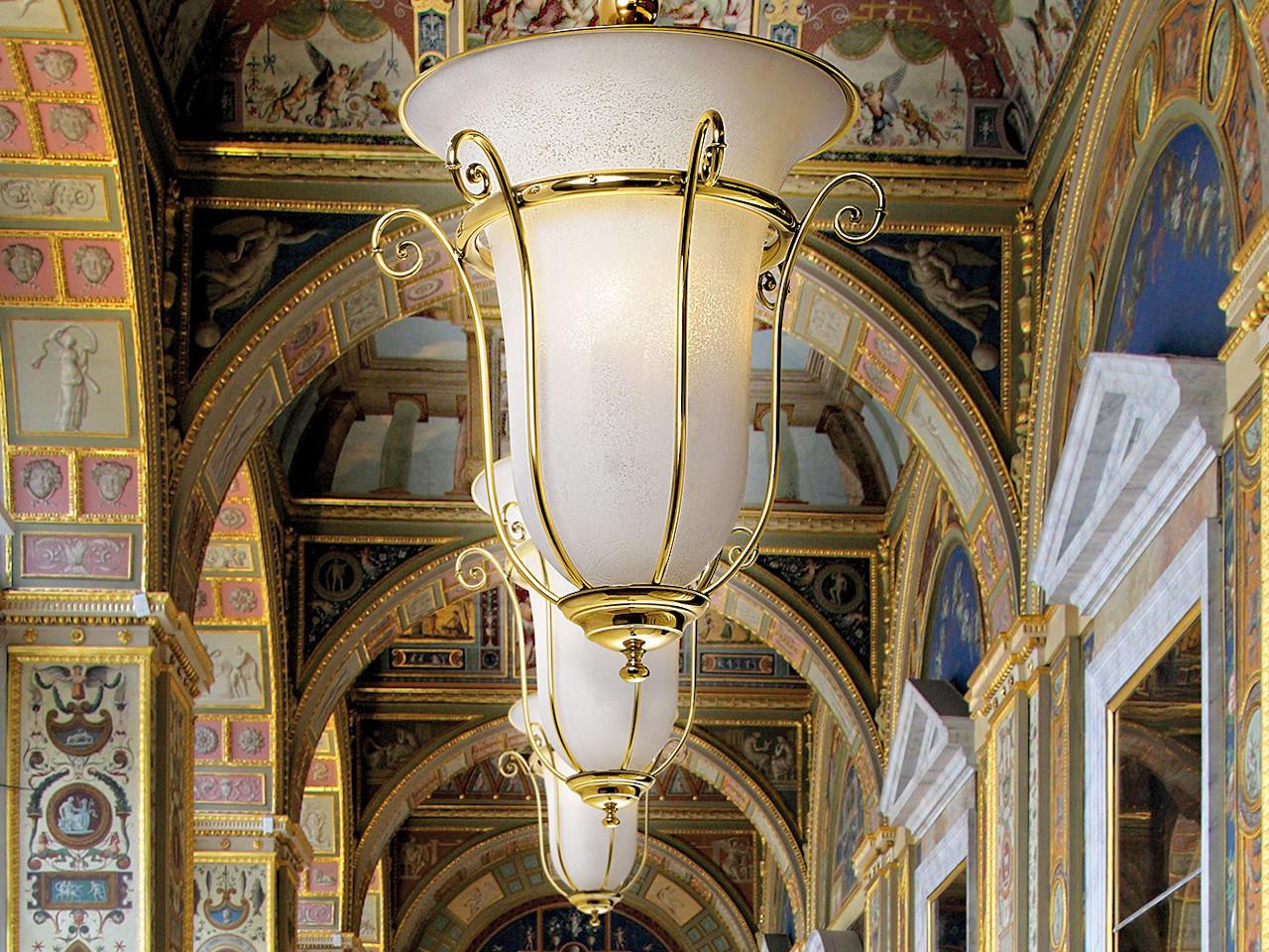 ELENA 1977/3 Shaded brass finish pendant with scavo glass