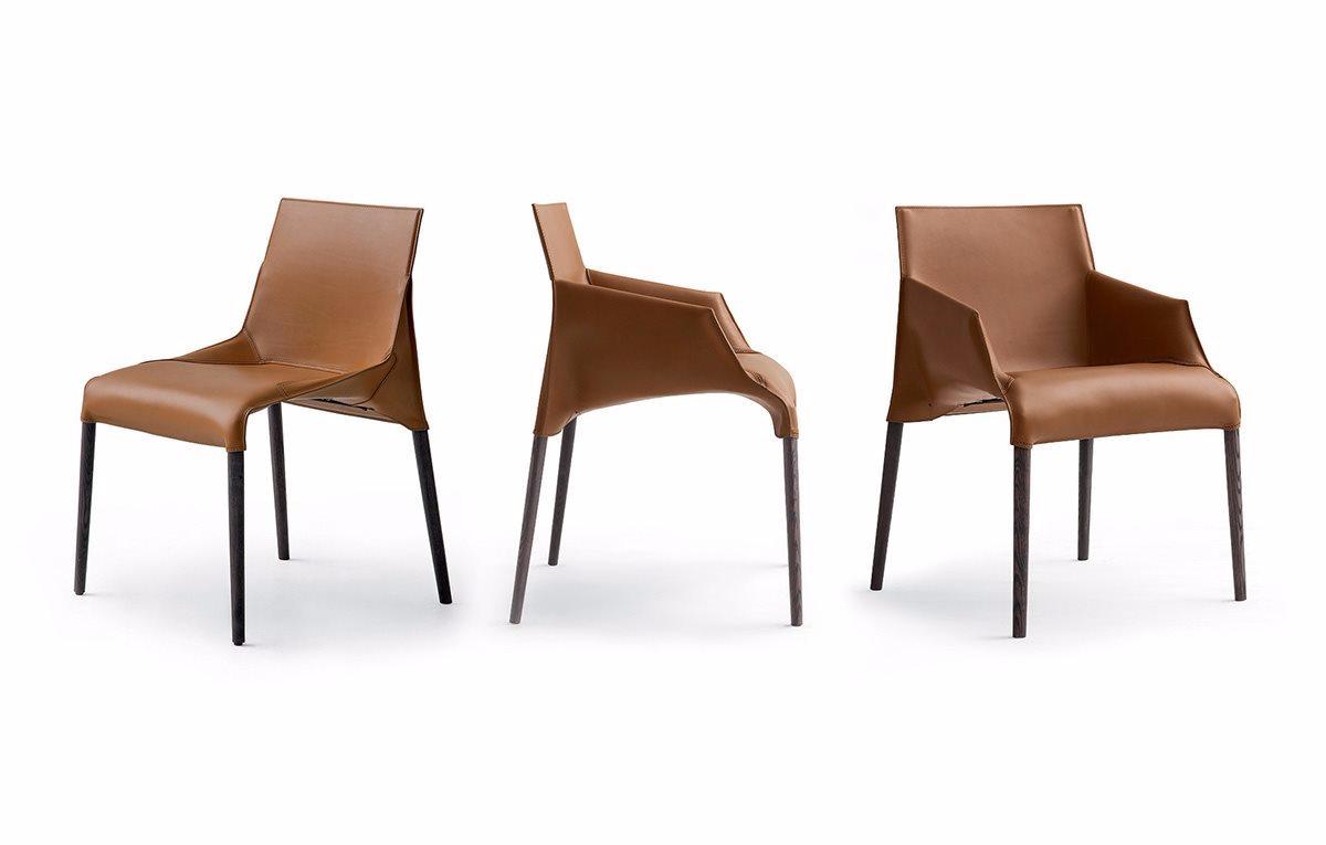 SEATTLE Tanned leather chair with armrests